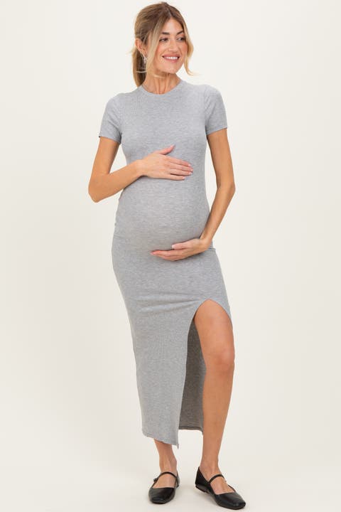 Short Sleeve High Slit Maxi Dress