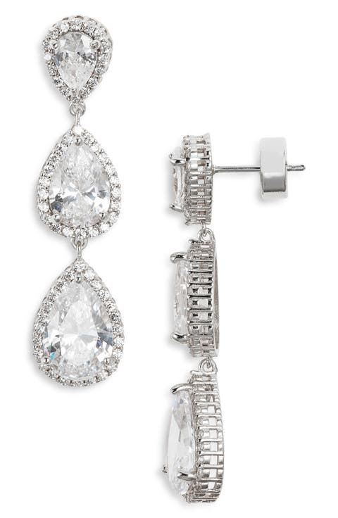 Cubic Zirconia Triple Drop Earrings