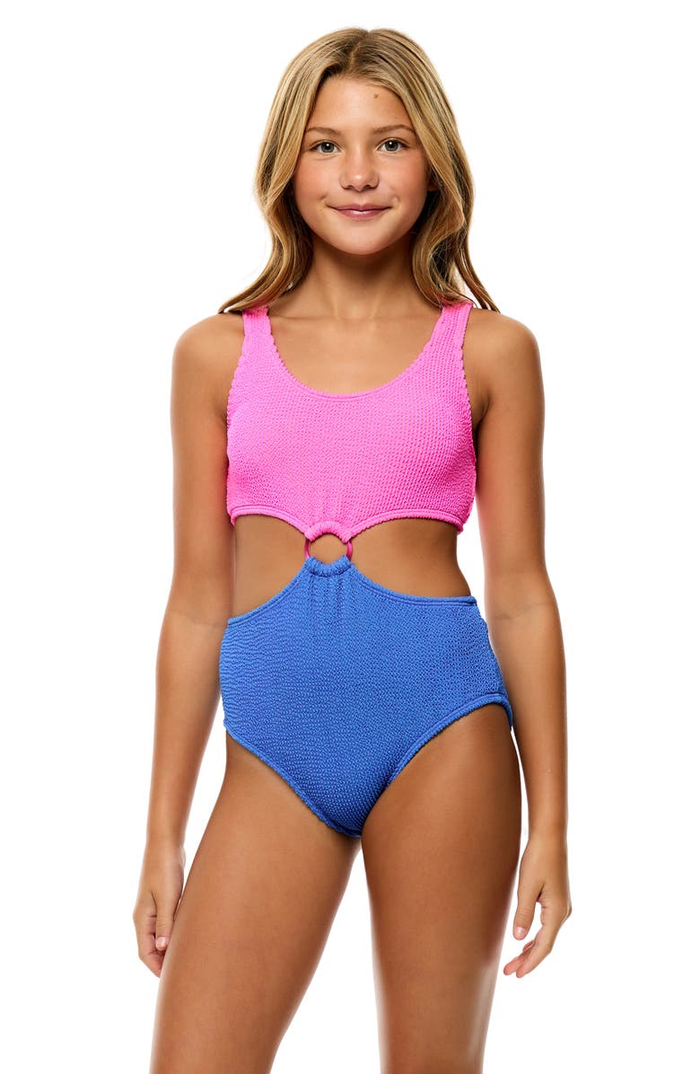 Beach Lingo Kids' Colorblock Cutout One-Piece Swimsuit, Alternate, color, Shy Pink