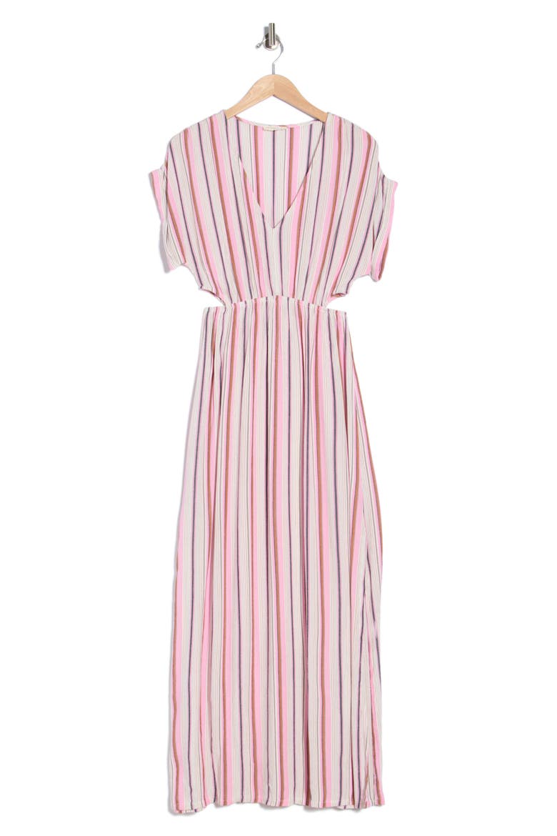 Short Sleeve Cutout Maxi Dress, Alternate, color, NATURAL/ PINK