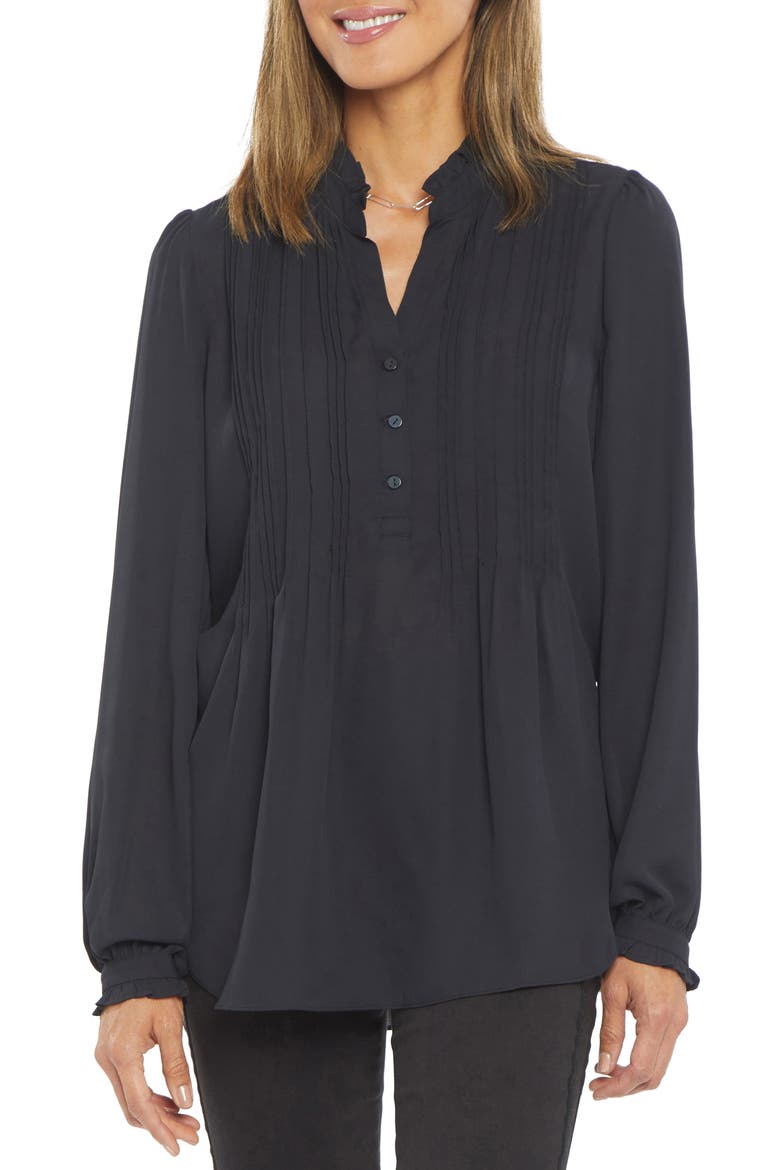 Pleated Yoke Long Sleeve Peasant Blouse, Main, color, BLACK