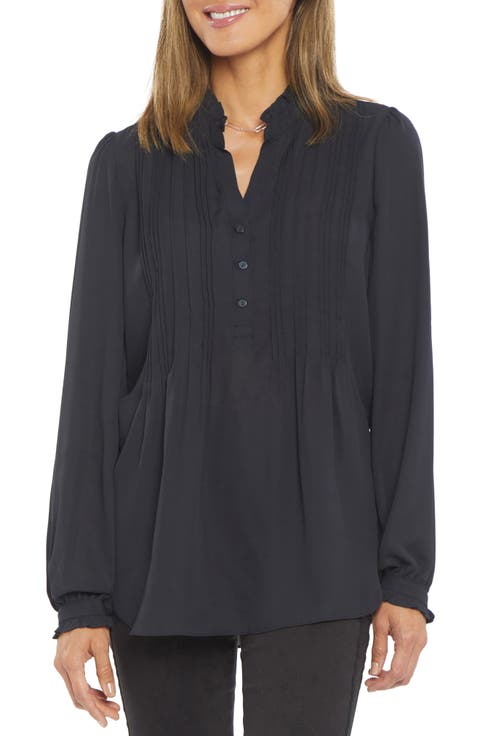 Pleated Yoke Long Sleeve Peasant Blouse