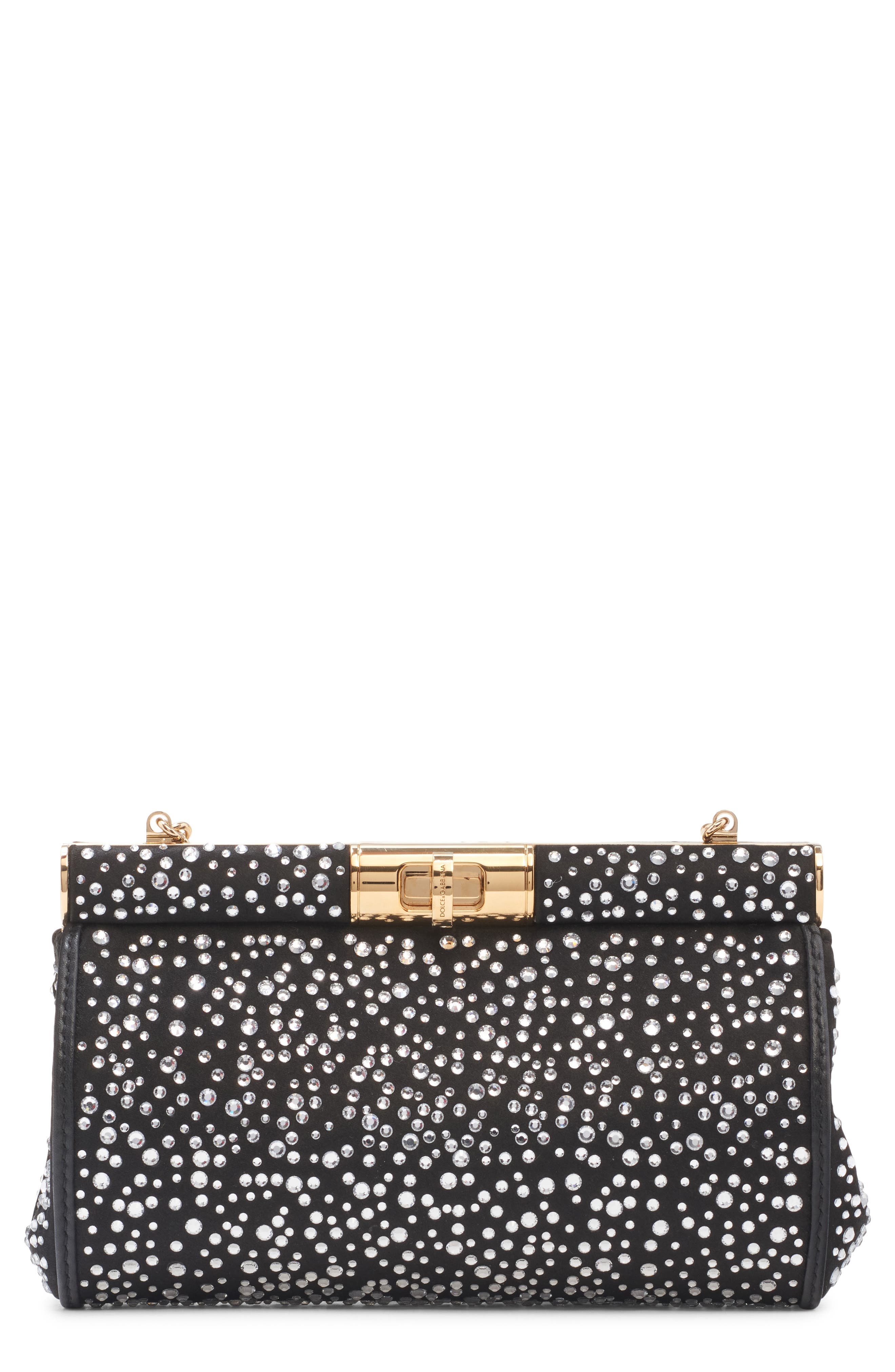 Dolce&Gabbana Marlene Crystal Embellished Satin Shoulder Bag, Main, color, Crystal/ Nero