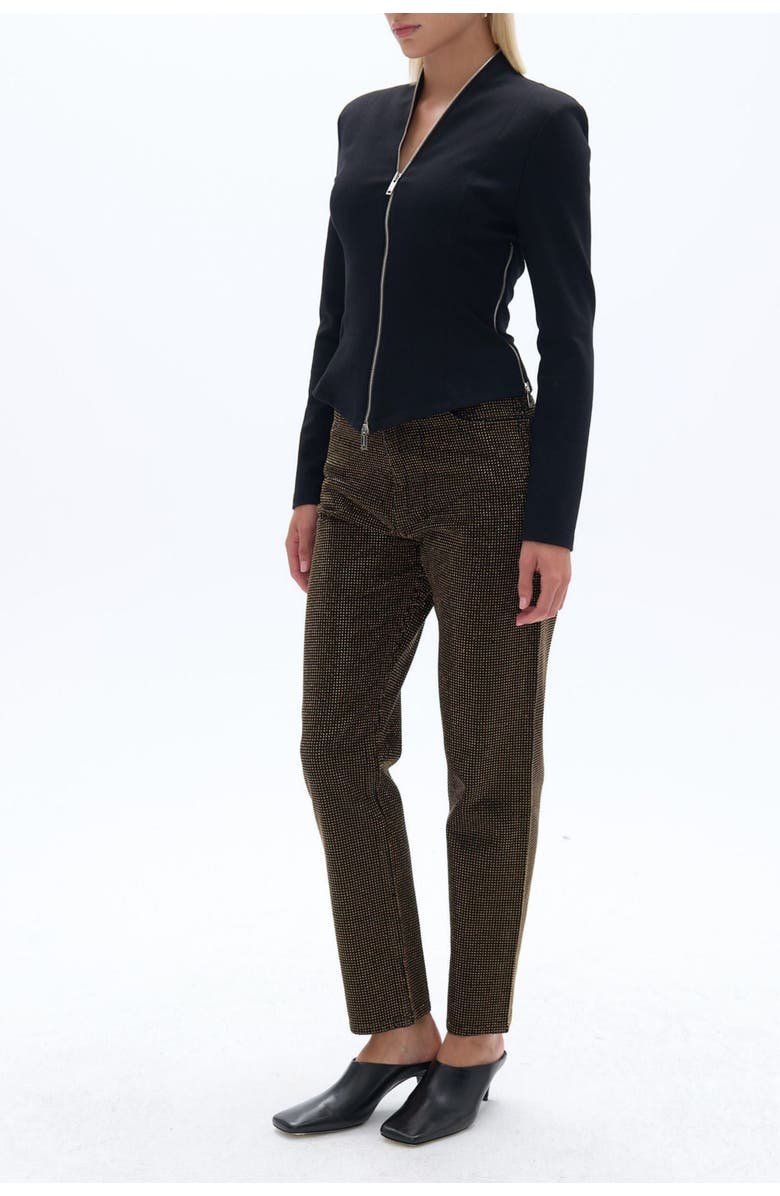 Nocturne Black Structured Zip-Front Blouse with Long Sleeves, Alternate, color, 