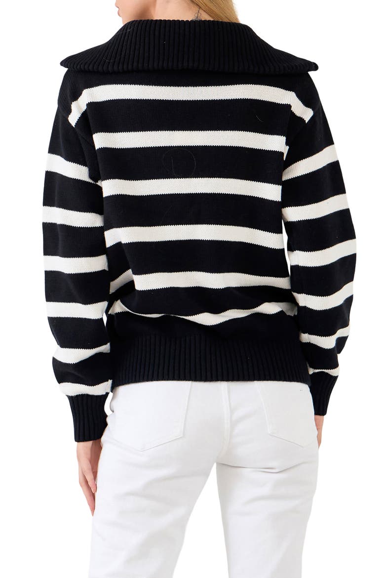 Stripe Cotton Zip Pullover, Alternate, color, BLACK