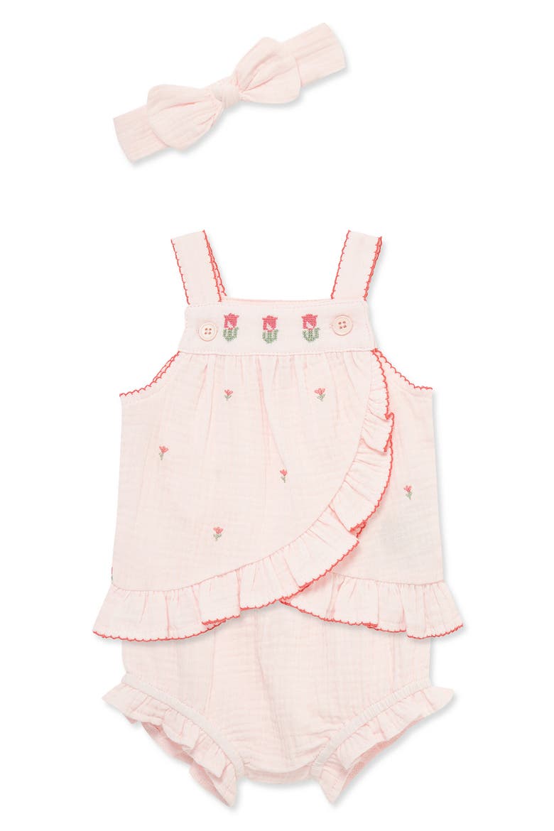 Tulip Embroidery Shirt, Shorts & Headband Set, Alternate, color, PINK