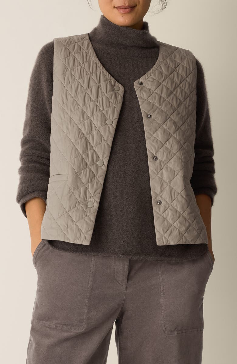 Eileen Fisher V-Neck Quilted Vest, Main, color, Reed