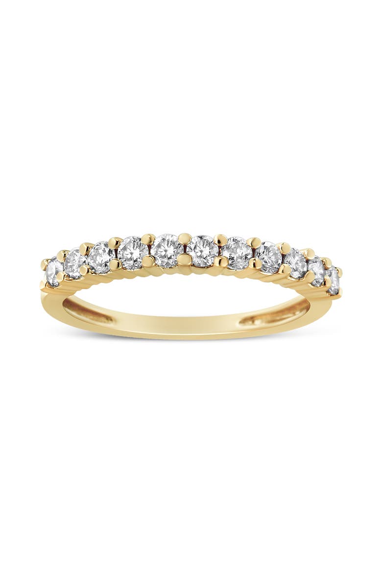 14K Yellow Gold Plated Silver 1/2 Ctw Shared Prong Set Diamond 11 Stone Band Ring, Main, color, Yellow Gold over Silver