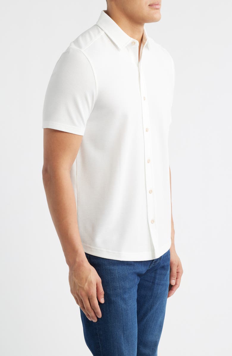 Johnston & Murphy Bennett Short Sleeve Heathered Cotton Blend Button-Up Shirt, Alternate, color, White Honeycomb