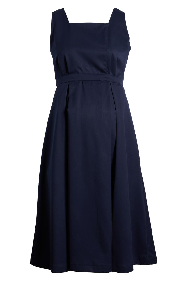 Women's Sleeveless Empire Waist Maternity & Nursing Knee Length Tea Dress in Light Weight Suiting Fabric, Alternate, color, NAVY BLUE