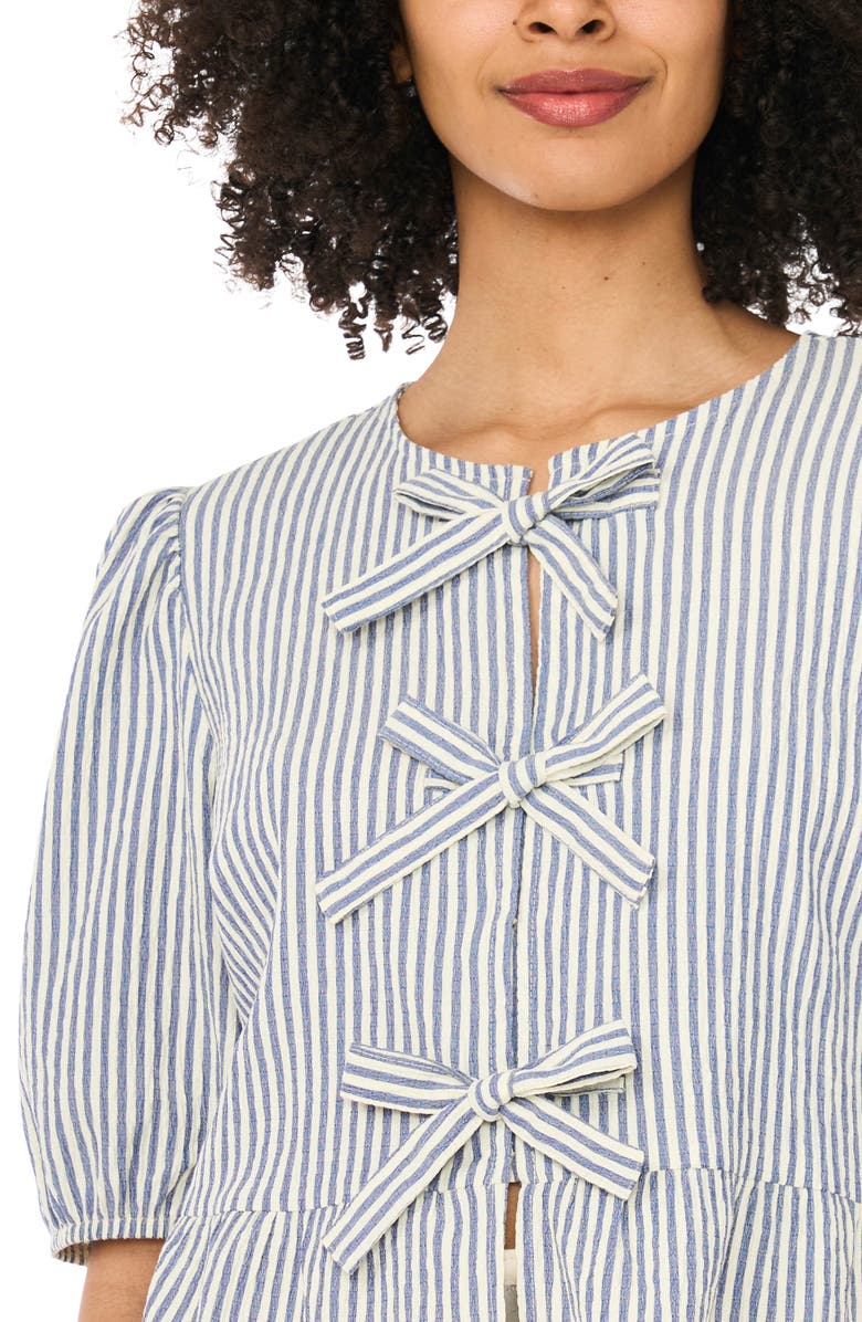CeCe Stripe Bow Peplum Top, Alternate, color, Classic Navy/ Denim