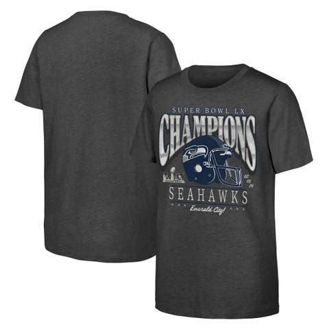 Youth Fanatics Charcoal Seattle Seahawks Super Bowl LX Champions Prestigious Run Helmet T-Shirt