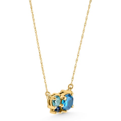 3Ct Blue Sapphire Topaz Aquamarine Diamond Pendant Necklace 14k Gold Lab Grown