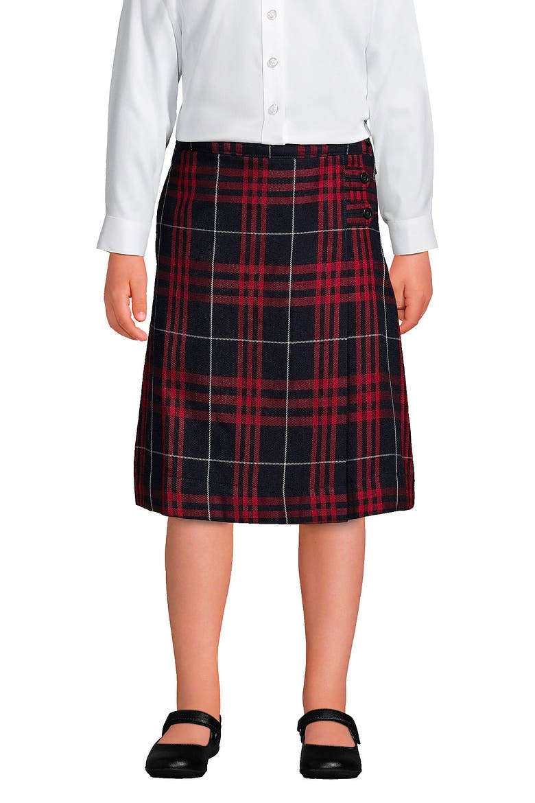 School Uniform Girls Slim Side Pleat Plaid Skort Above Knee, Main, color, Classic Navy Large Plaid