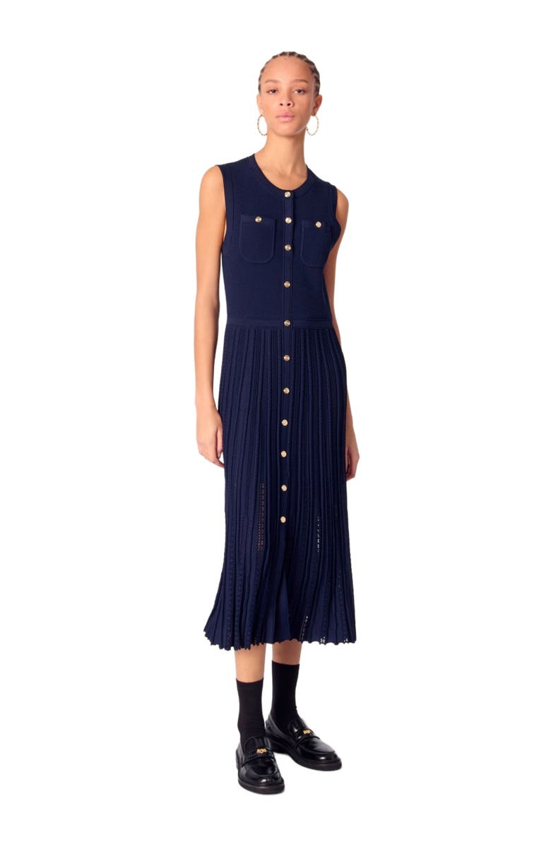 maje Pleated knit maxi dress, Main, color, 