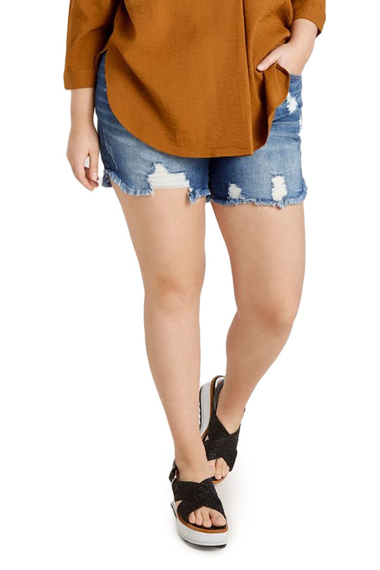 Distressed Denim Shorts, Alternate, color, MEDIUM WASH