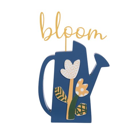 MDF and Metal Decorative Sign Bloom Figural Wood Decorations Yellow and Blue and White for Spring Wall and Entryway Decor