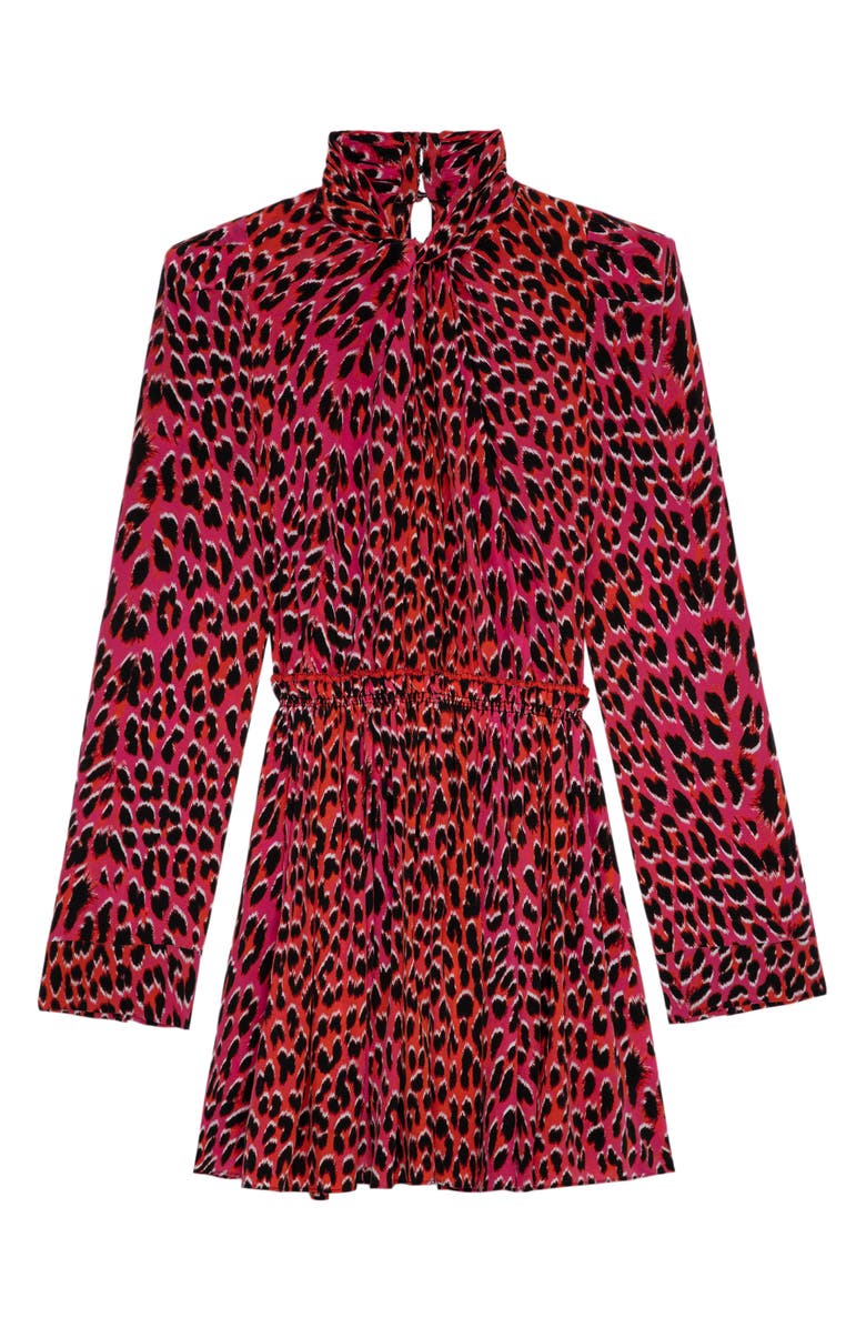 Zadig & Voltaire Ryde Leopard Spot Long Sleeve Silk Minidress, Alternate, color, 