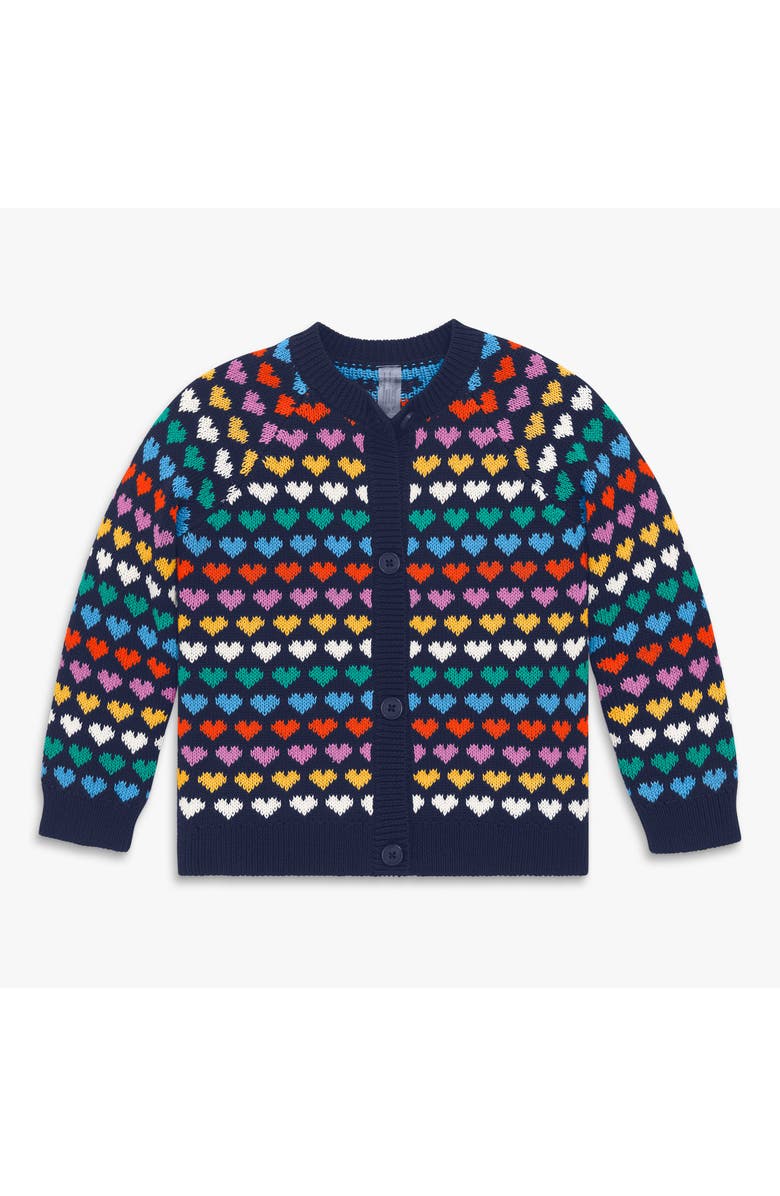 Primary Kids Rainbow Hearts Cardigan, Main, color, Navy Rainbow Hearts