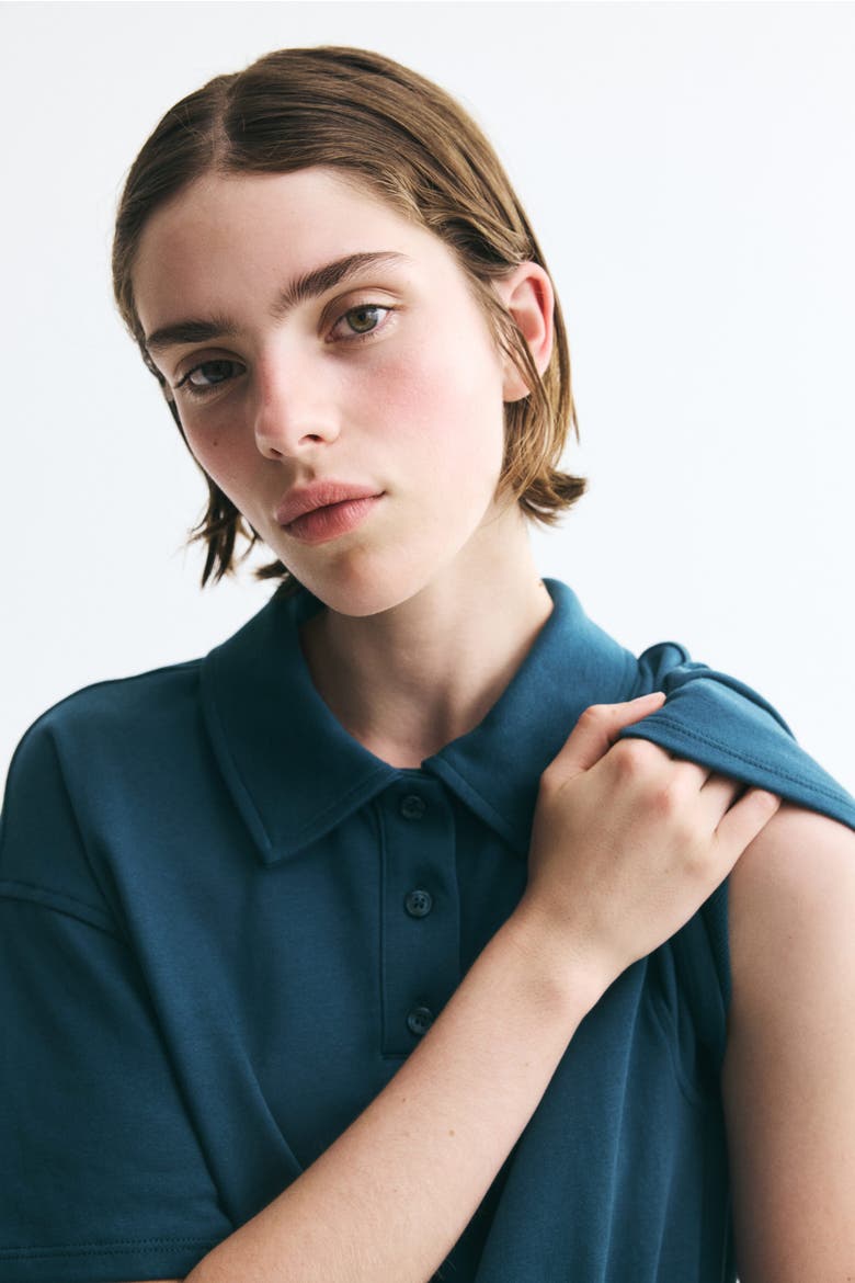 Sweatshirt Polo Dress, Alternate, color, Dark turquoise