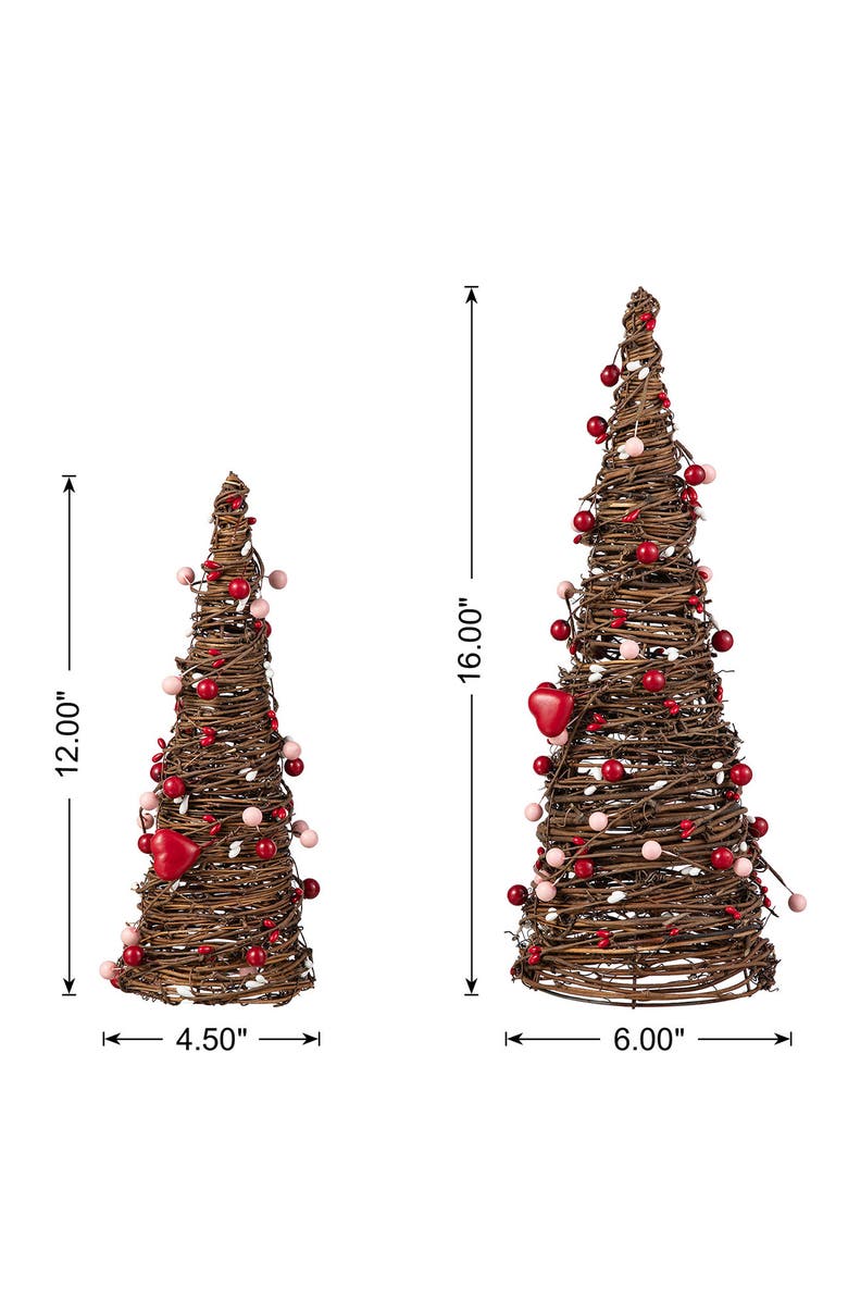 Glitzhome 16"H Set of 2 Valentine
s Rattan Heart and Berries Table Tree, Alternate, color, Red