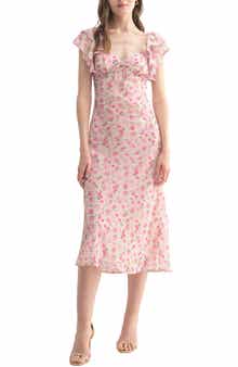 Lush Tie Neck Frill Sleeve Midi Dress