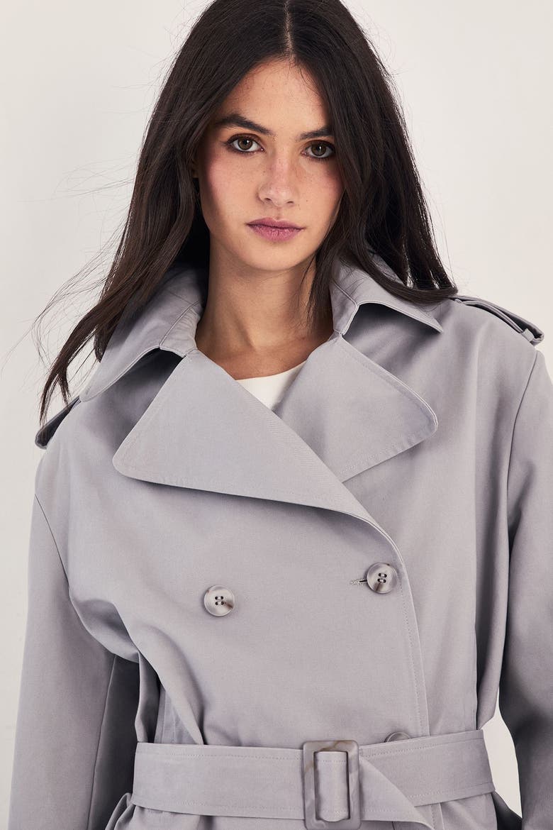 Double Breasted Short Trench Coat, Alternate, color, Grey