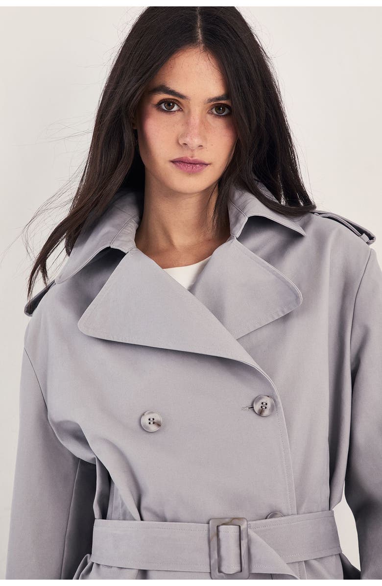 NASTY GAL Double Breasted Short Trench Coat, Alternate, color, Grey