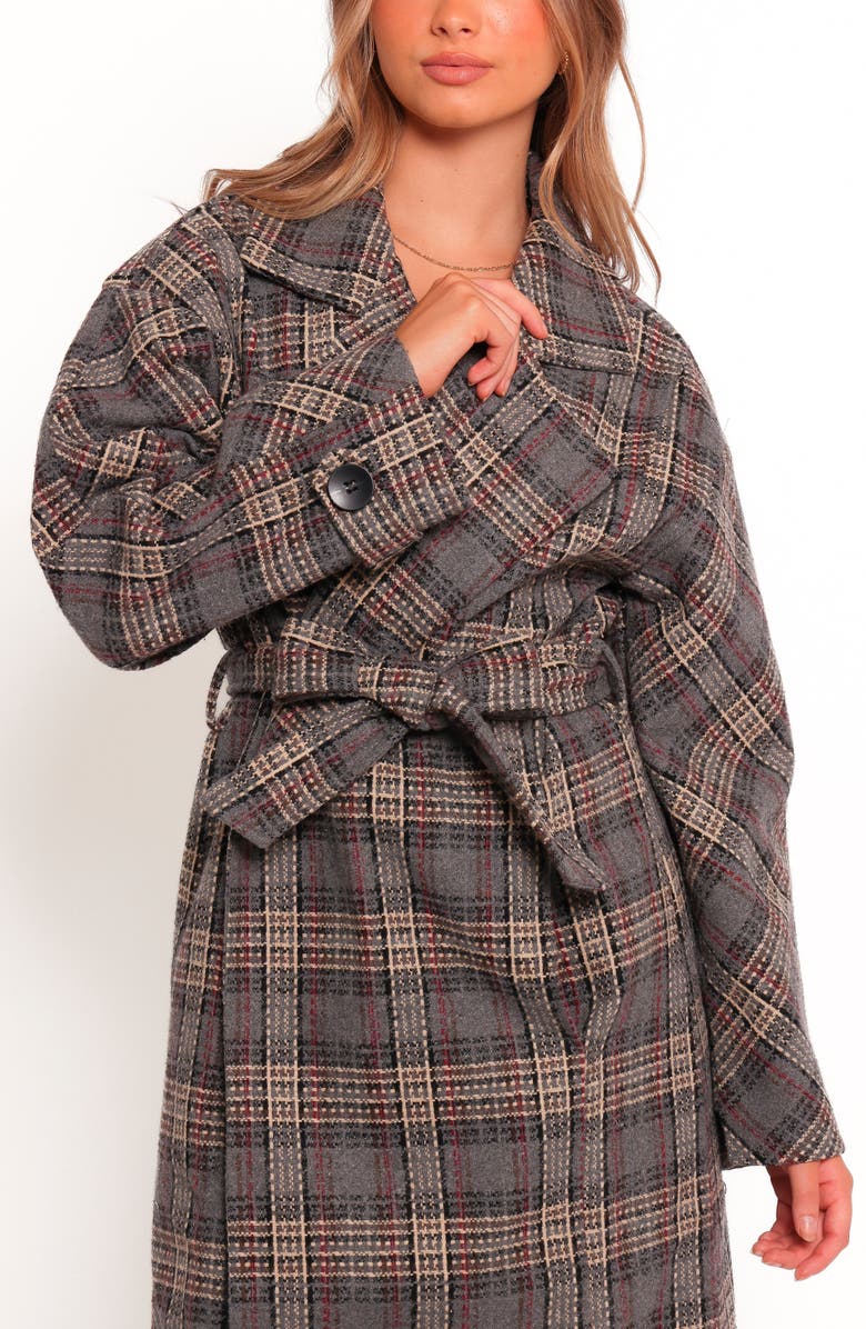 Petal & Pup Torie Belted Plaid Coat, Alternate, color, Grey Check