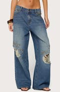 EDIKTED Eunia Studded Low Rise Baggy Wide Leg Jeans