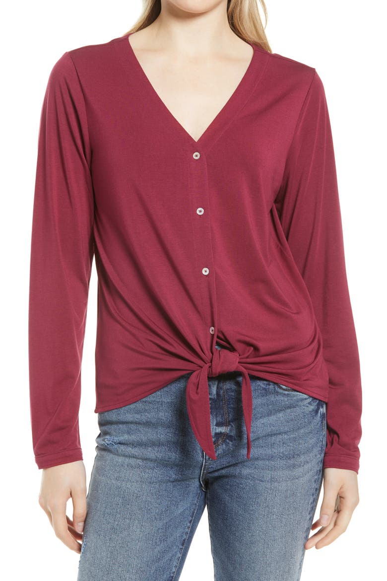 Kauai Tie Front Top, Main, color, RHODODENDRON