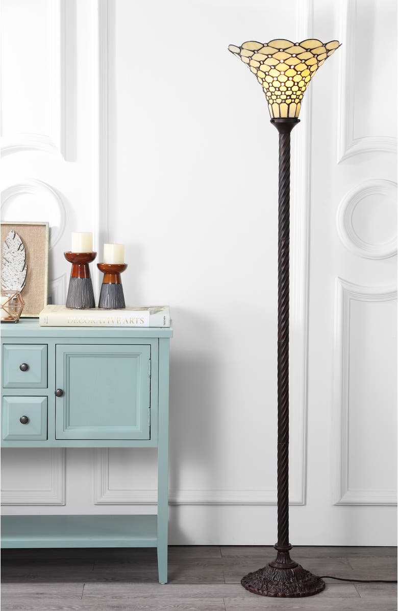 JONATHAN Y White Tiffany-Style 70" Torchiere LED Floor Lamp, Bronze, Alternate, color, Bronze