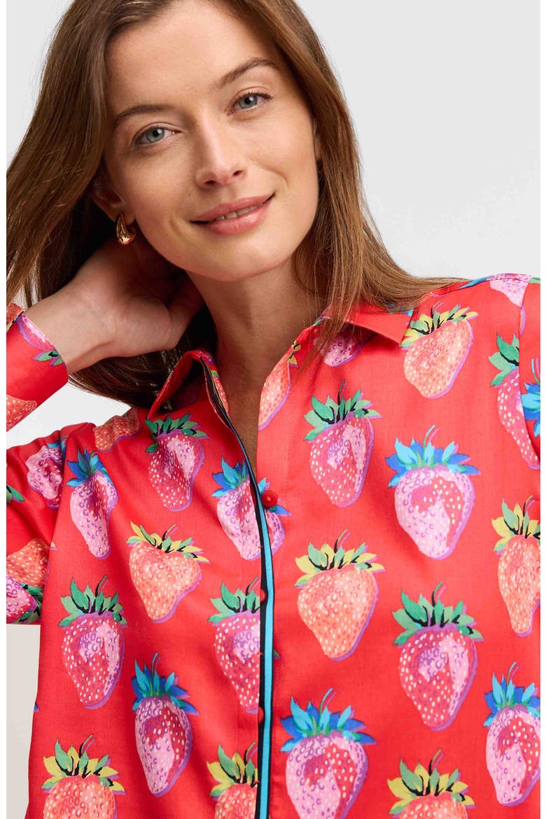 Charlie Strawberry Print Cotton Button-Up Shirt, Alternate, color, RED/ MULTI