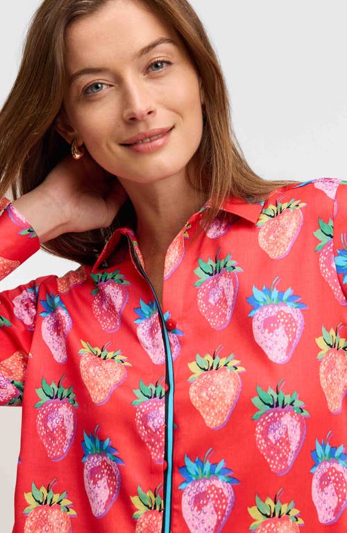 FOXCROFT FOXCROFT CHARLIE STRAWBERRY PRINT COTTON BUTTON-UP SHIRT