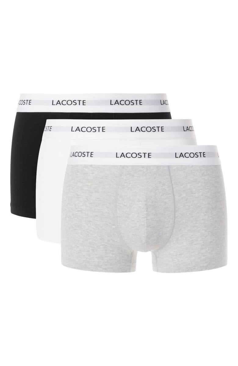 Lacoste Assorted 3-Pack Core Essentials Trunks, Alternate, color, Nua Black/ White-Silver Chine