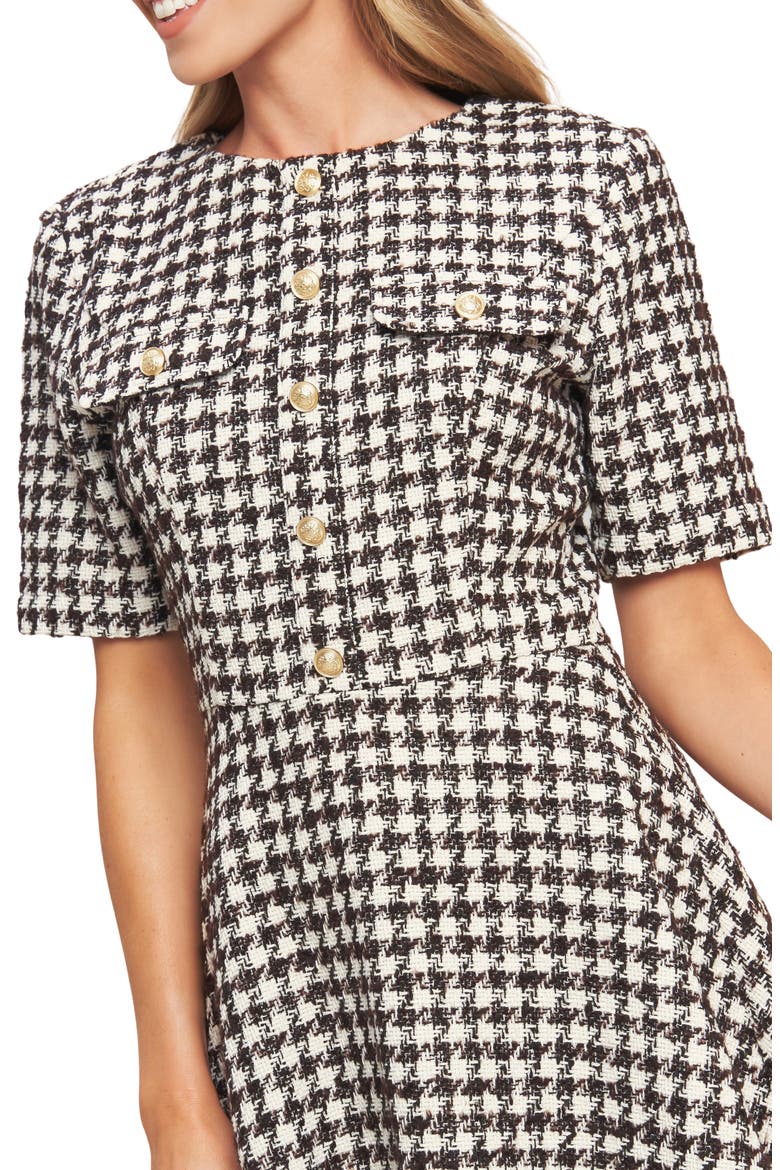 Short Sleeve Tweed Minidress, Alternate, color, IVORY BROWN