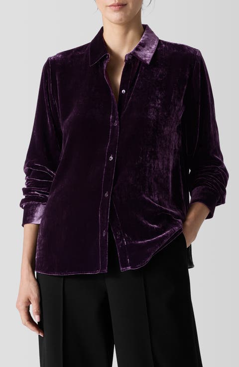 Classic Collar Easy Velvet Button-Up Shirt