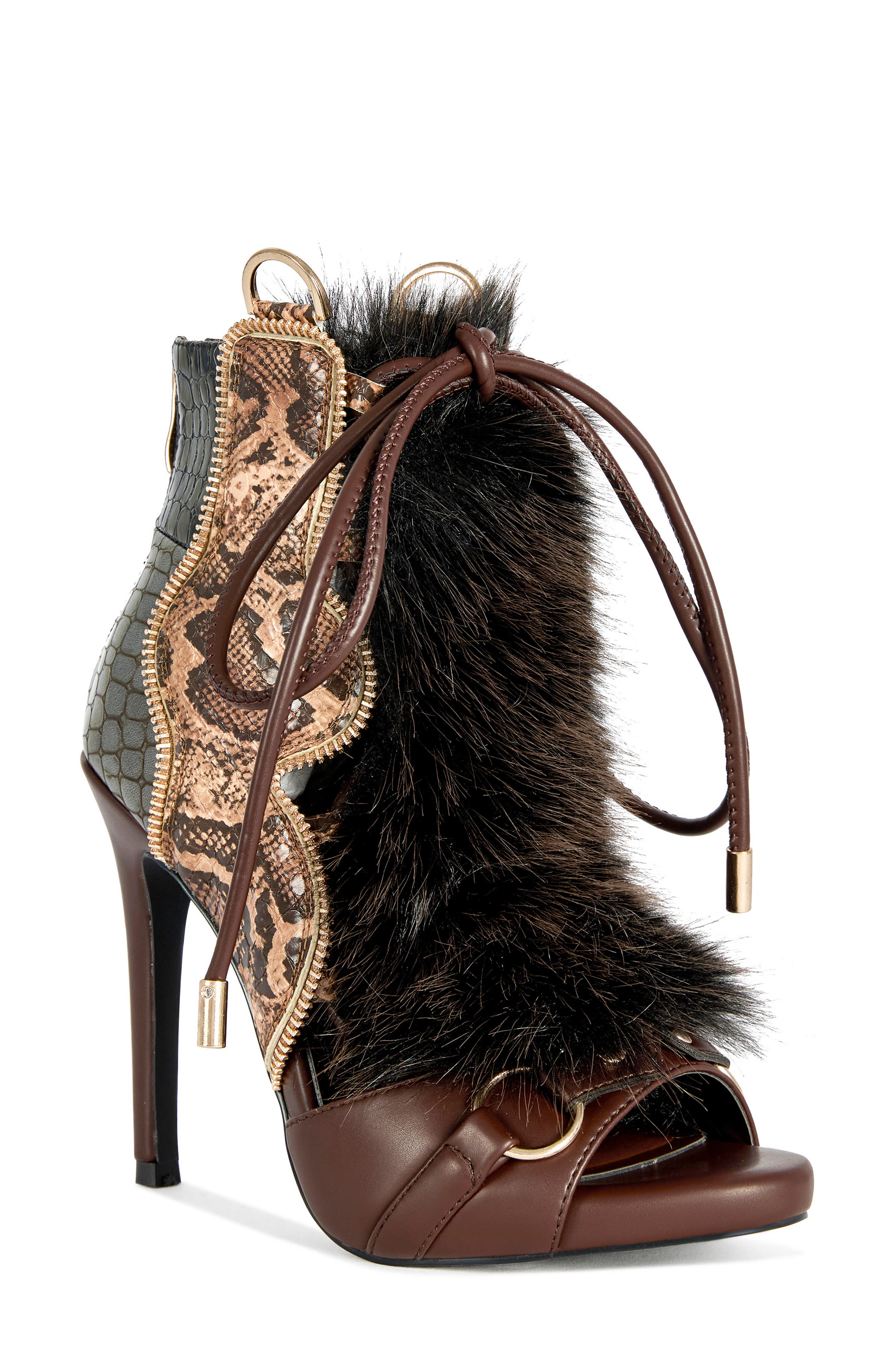 Heather Mixed Media Stiletto Sandal, Main, color, BROWN MULTI