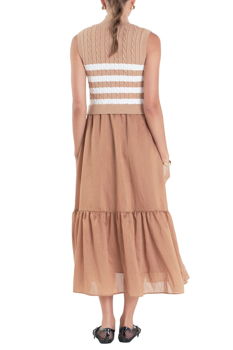 Mixed Media Tiered Midi Dress, Alternate, color, CAMEL/ WHITE