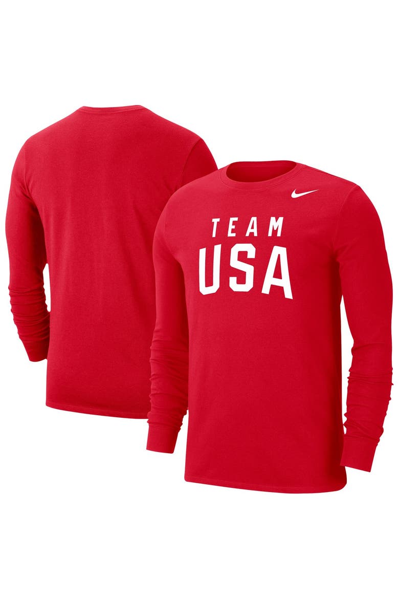 Men's Nike  Red Team USA Dri-FIT Long Sleeve T-Shirt, Main, color, Red
