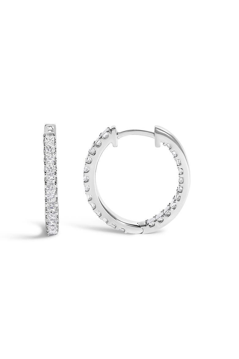 14K White Gold 2.00 Cttw Princess Diamond Inside Out Elongated Hoop Earrings, Alternate, color, White Gold