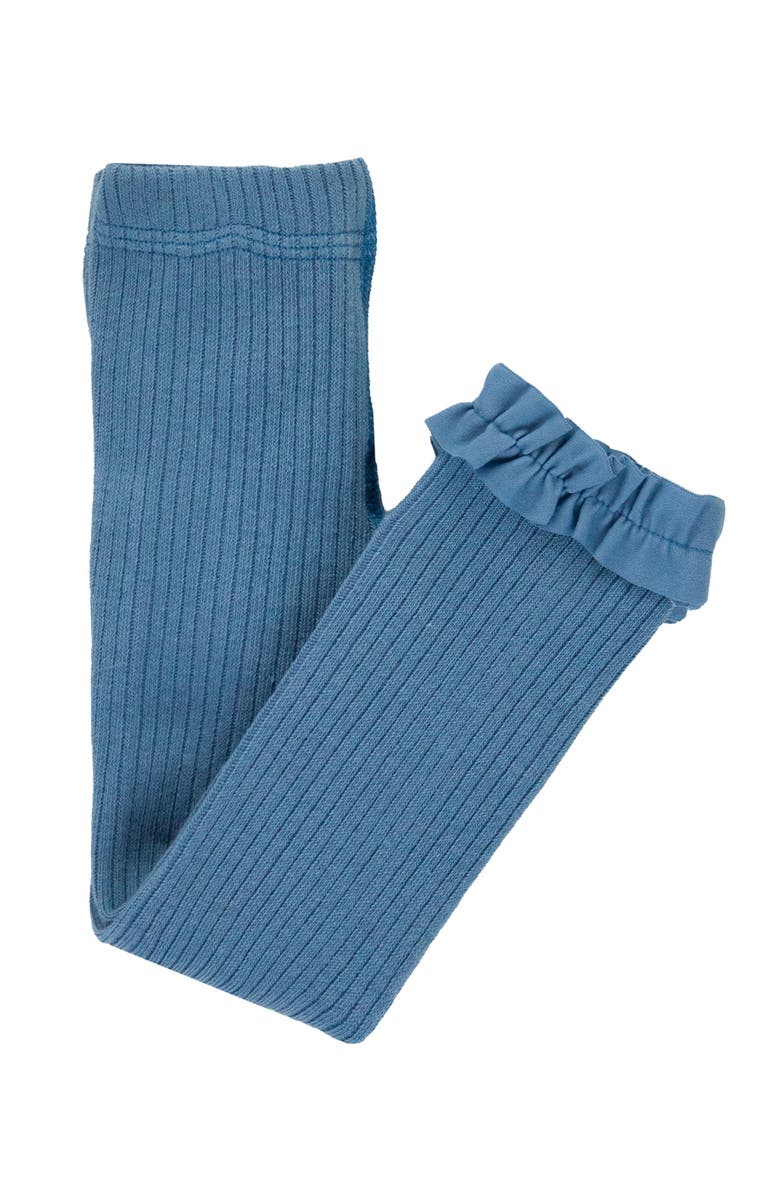RuffleButts Baby Girls Rib Knit Footless Ruffled Tights, Main, color, Countryside Blue