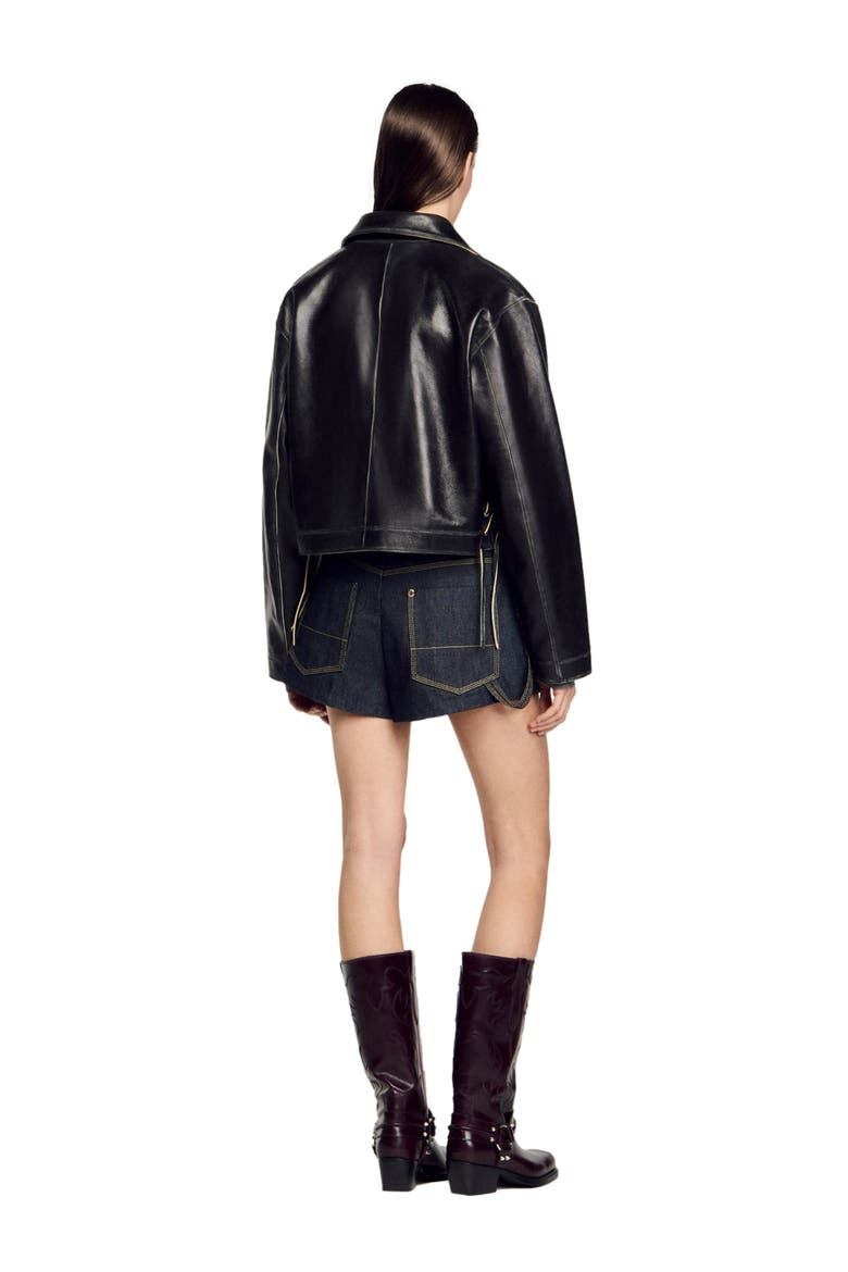 Distressed leather jacket, Alternate, color, Black