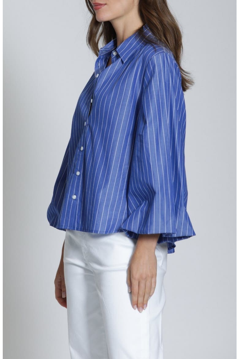 Cotton Bubble Sleeve Button-Up Shirt, Alternate, color, BLUEWHITE STRIPE