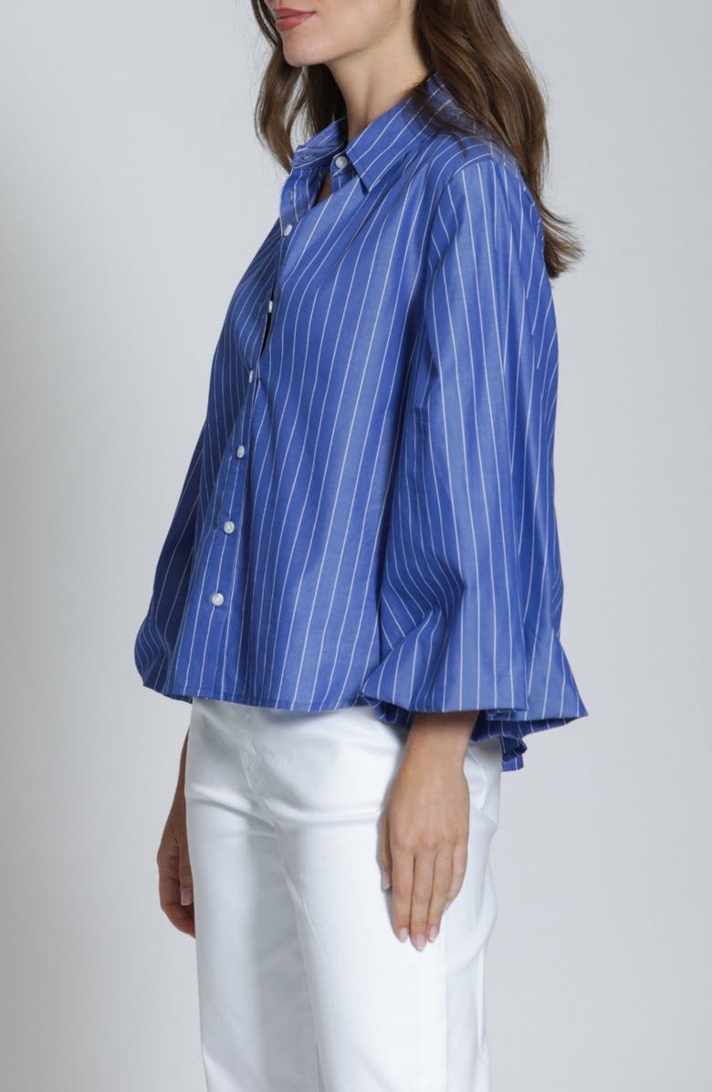 APNY Cotton Bubble Sleeve Button-Up Shirt, Alternate, color, Bluewhite Stripe