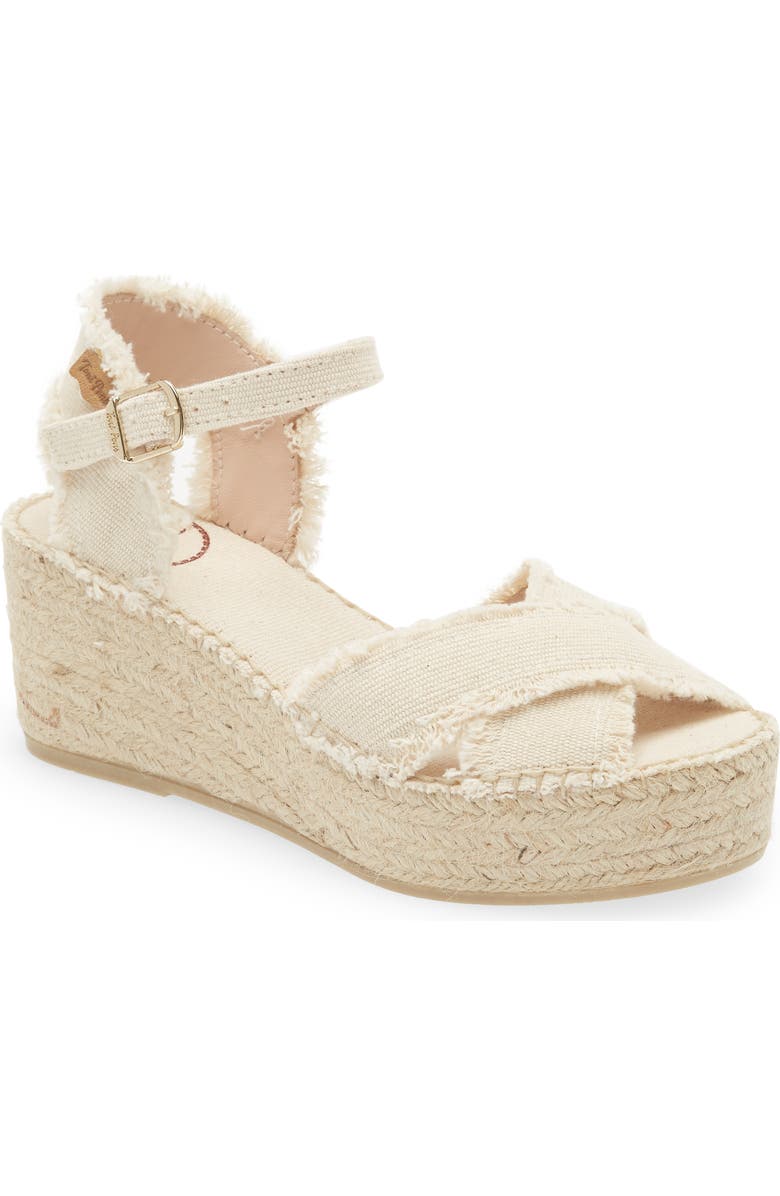 Toni Pons Irina Ankle Strap Wedge Sandal, Main, color, Ecru Fabric