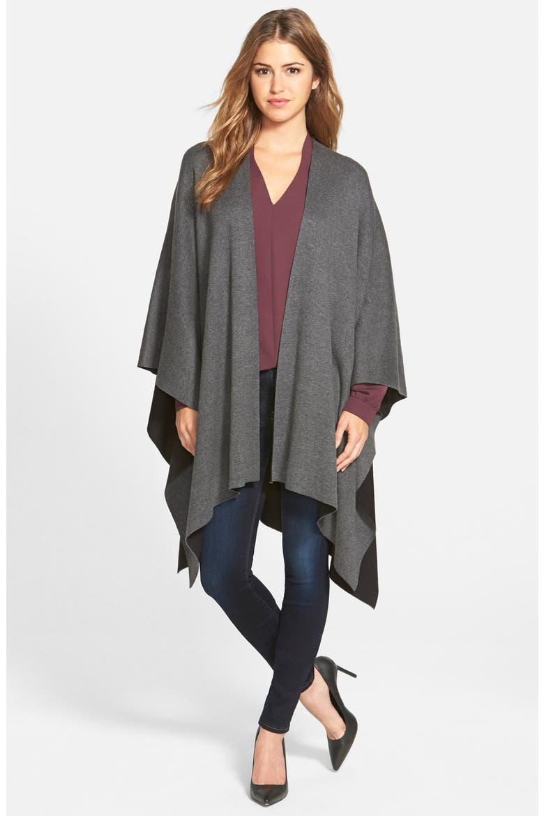 Reversible Cotton Knit Poncho, Main, color, MEDIUM HEATHER GREY