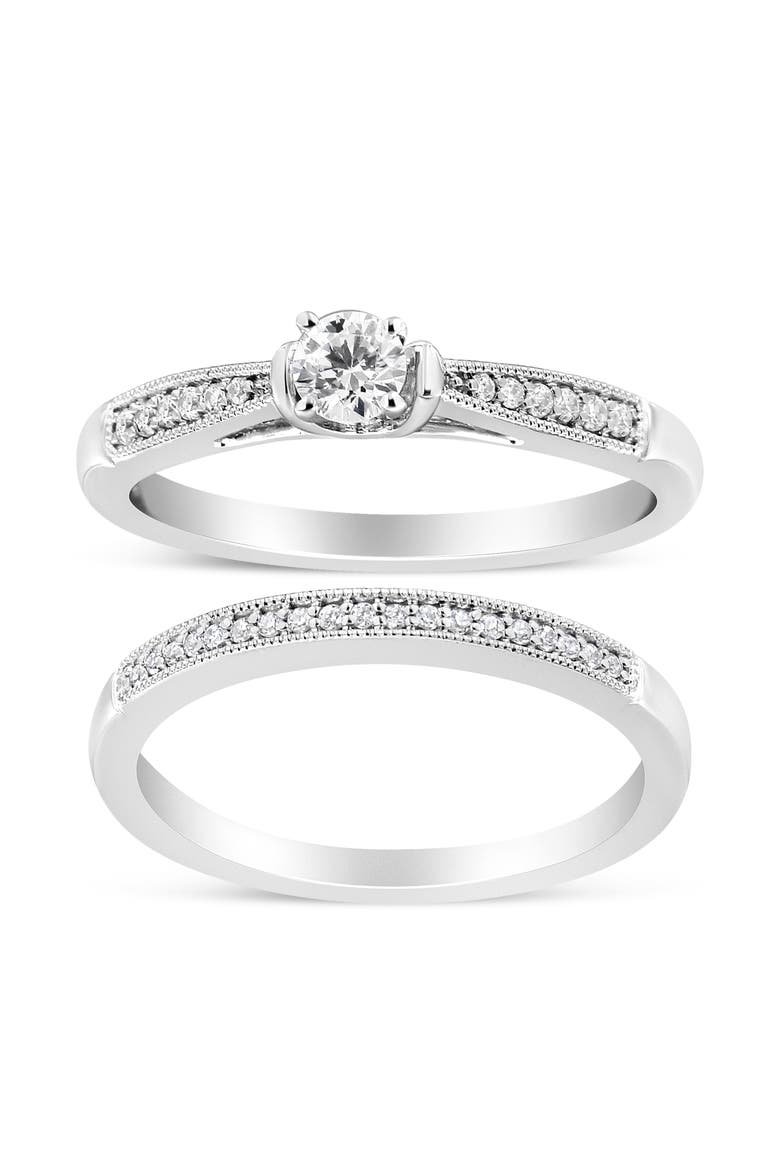 Silver 1/3 Cttw Diamond Engagement Ring Bridal Set with Milgrain, Main, color, White