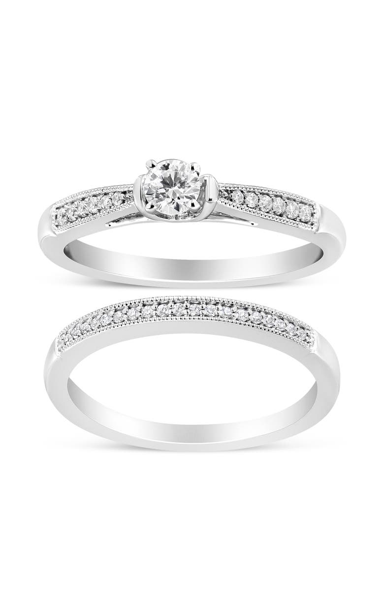 Haus of Brilliance Silver 1/3 Cttw Diamond Engagement Ring Bridal Set with Milgrain, Main, color, White