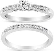 Haus of Brilliance Silver 1/3 Cttw Diamond Engagement Ring Bridal Set with Milgrain